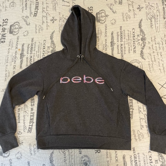Womens Grey Sequin Hoodie, Bebe, Size M - Picture 1 of 5